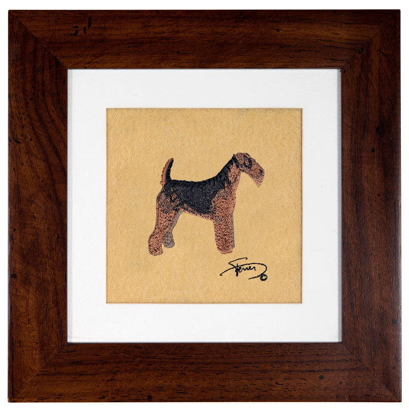 Painting with colorful wooden frame embroidered Airedale Terrier motif