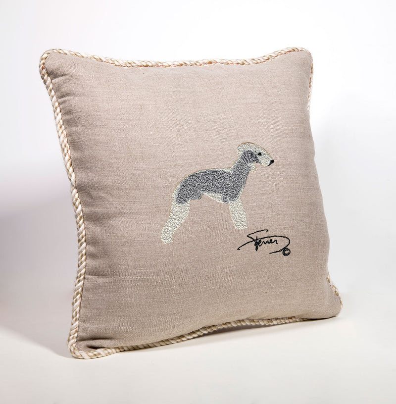 Bedlington Wool Embroidered Tab Cushion