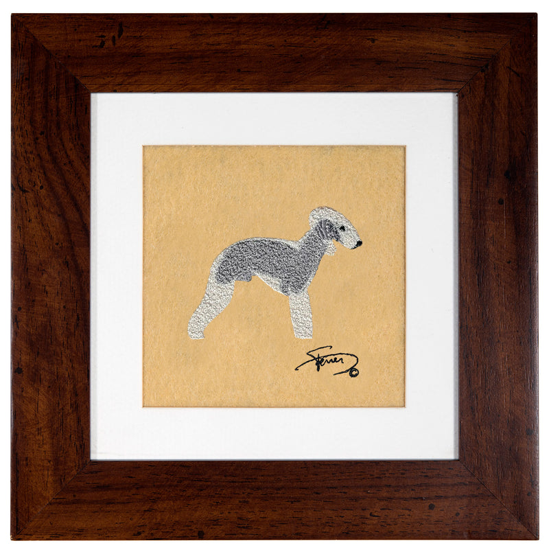 Picture with wooden frame colors embroidered motif Bedlington