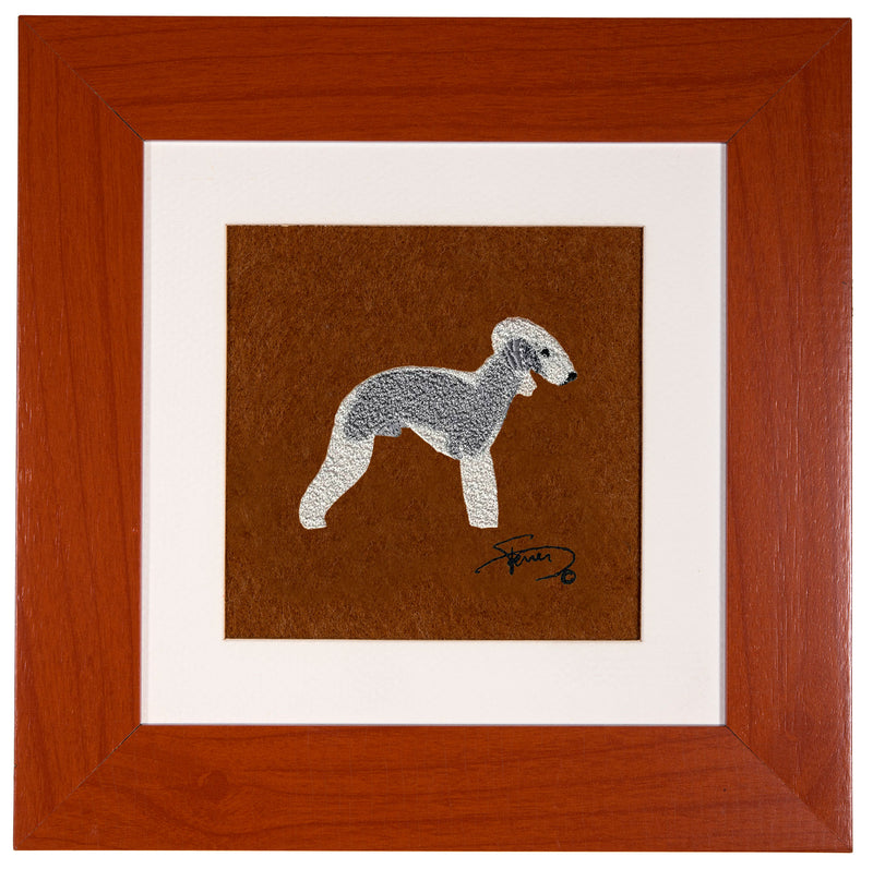 Picture with wooden frame colors embroidered motif Bedlington