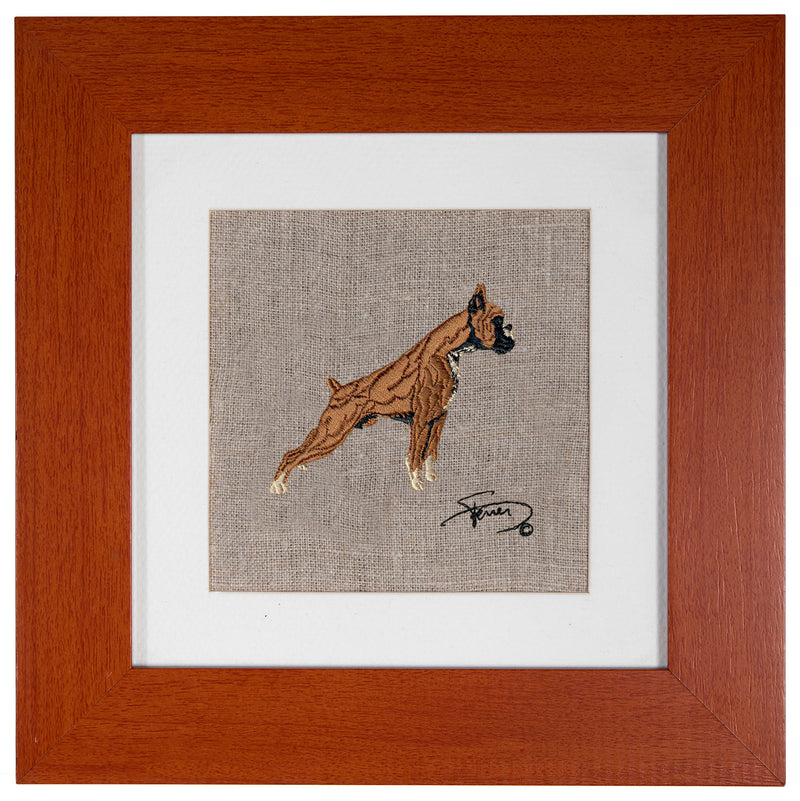 Picture with wooden frame colors embroidered motif Boxer