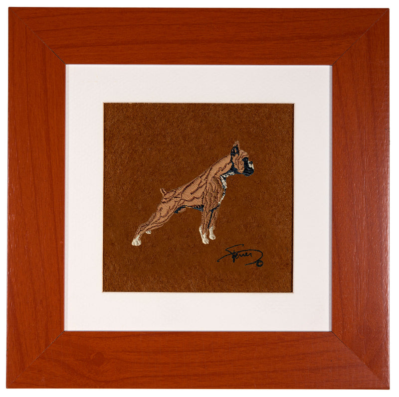 Picture with wooden frame colors embroidered motif Boxer