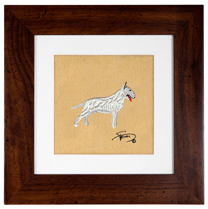 Cuadro con marco madera colores motivo bordado Bull Terrier