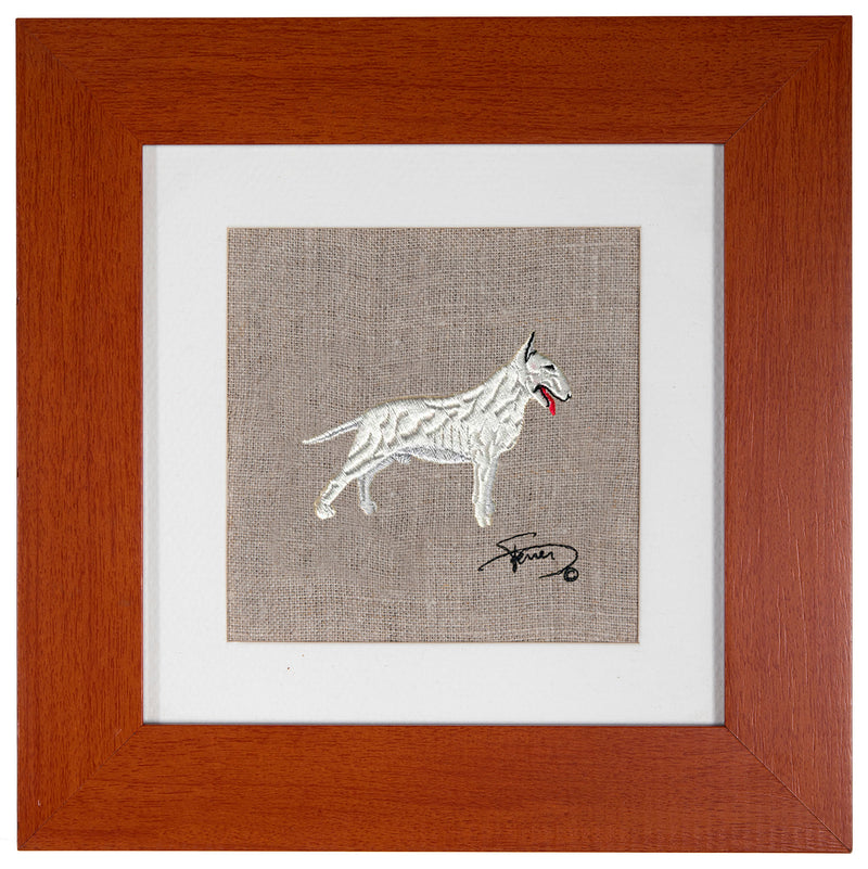 Painting with colorful wooden frame embroidered motif Bull Terrier