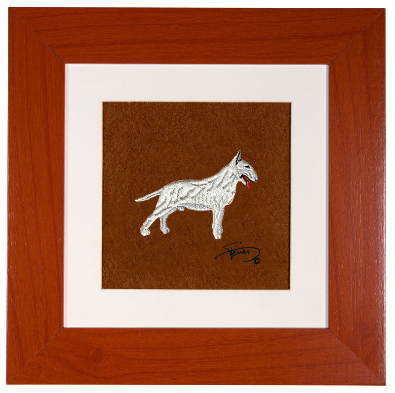 Painting with colorful wooden frame embroidered motif Bull Terrier