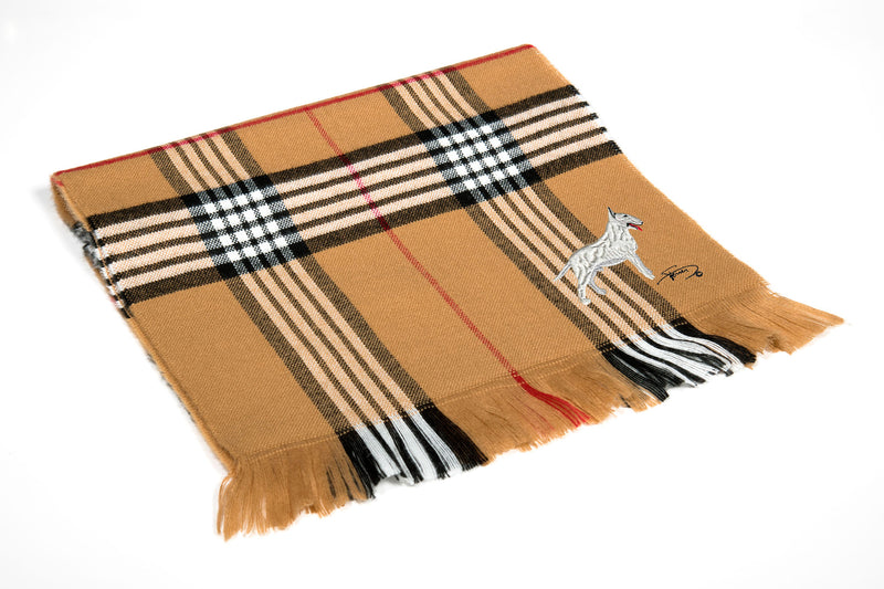 Plain scarf with embroidered Bull Terrier motif