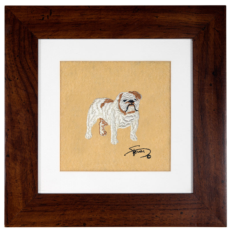Cuadro con marco madera colores motivo bordado Bulldog