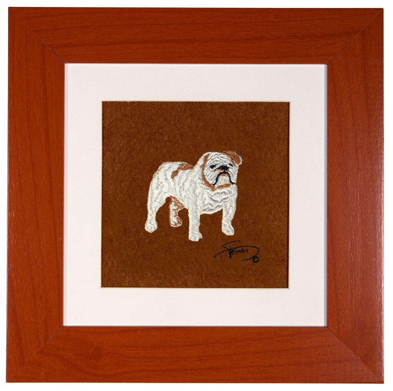 Cuadro con marco madera colores motivo bordado Bulldog