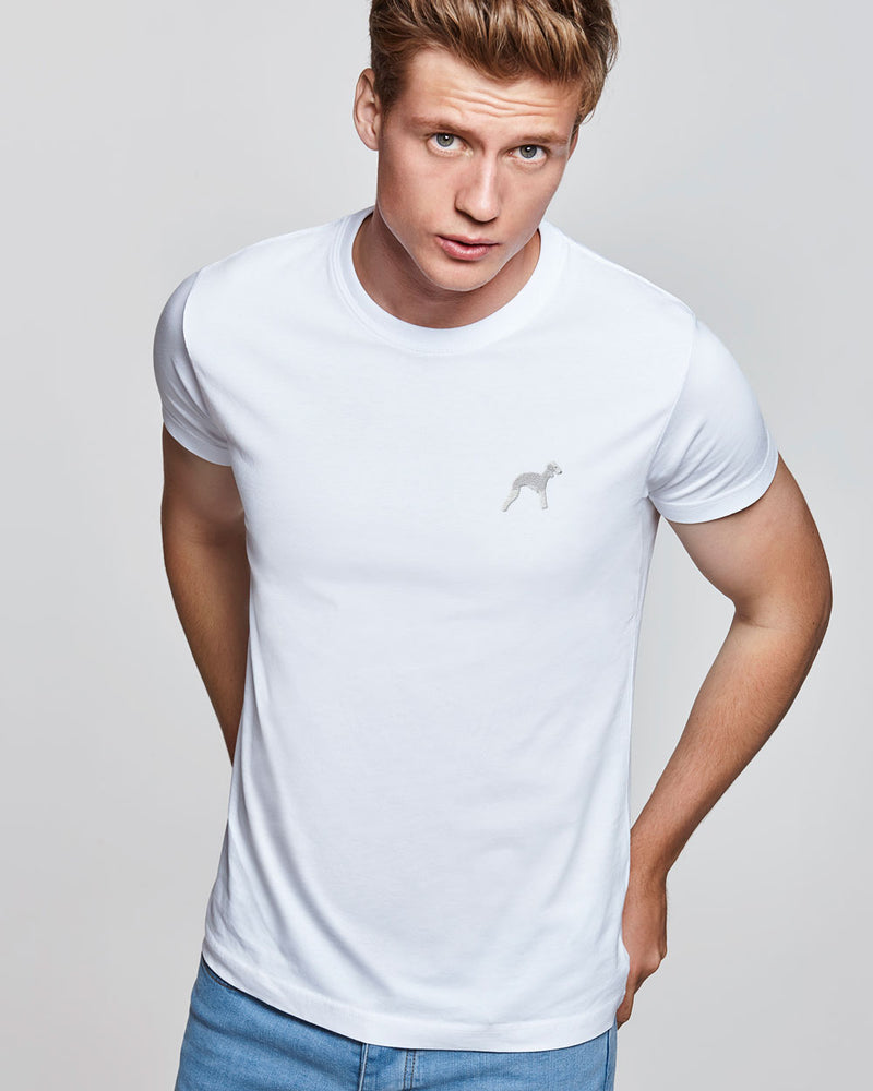 Short-sleeved T-shirt with embroidered Bedlington motif