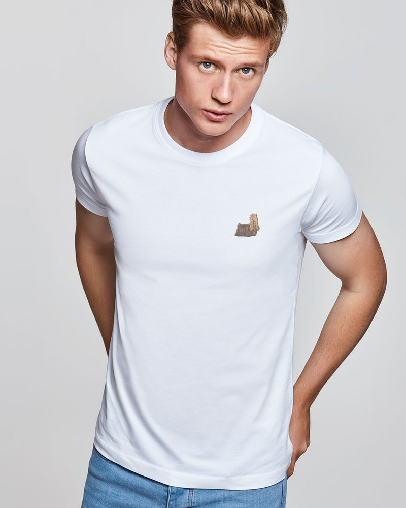 Short-sleeved T-shirt with embroidered Yorkshire Terrier motif
