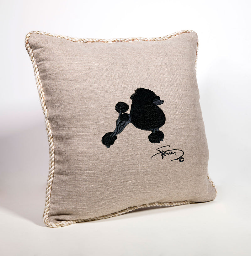 Cushion with tab and embroidered motif in wool Black Poodle