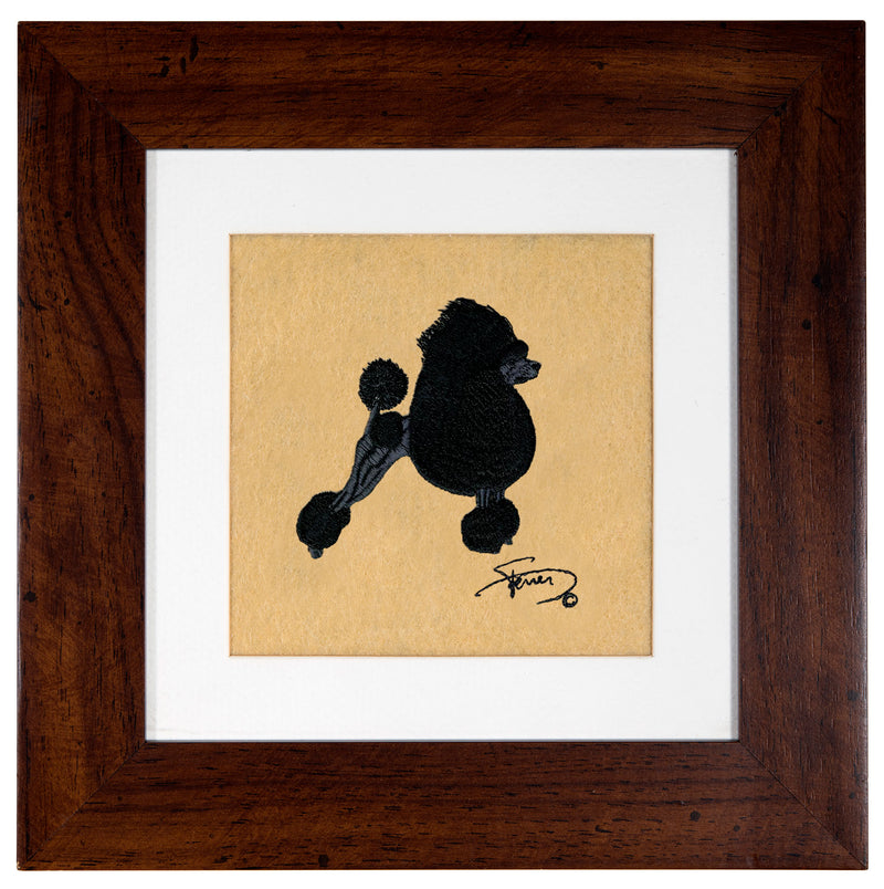 Picture with colored wooden frame embroidered motif Black Poodle