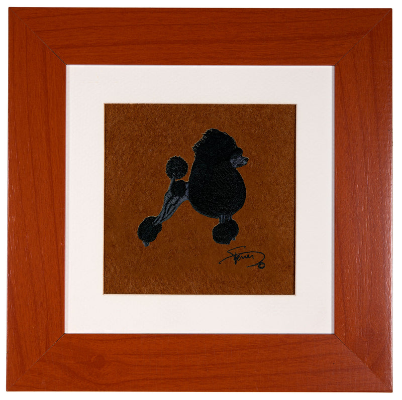 Picture with colored wooden frame embroidered motif Black Poodle