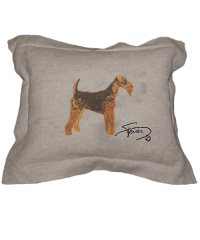 Cushion with tab and embroidered motif in wool White Poodle