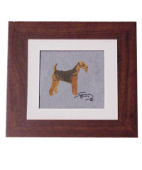 Painting with colored wooden frame embroidered motif White Poodle