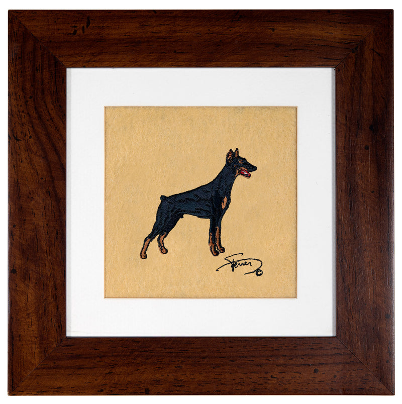Painting with wooden frame colors Doberman embroidery motif