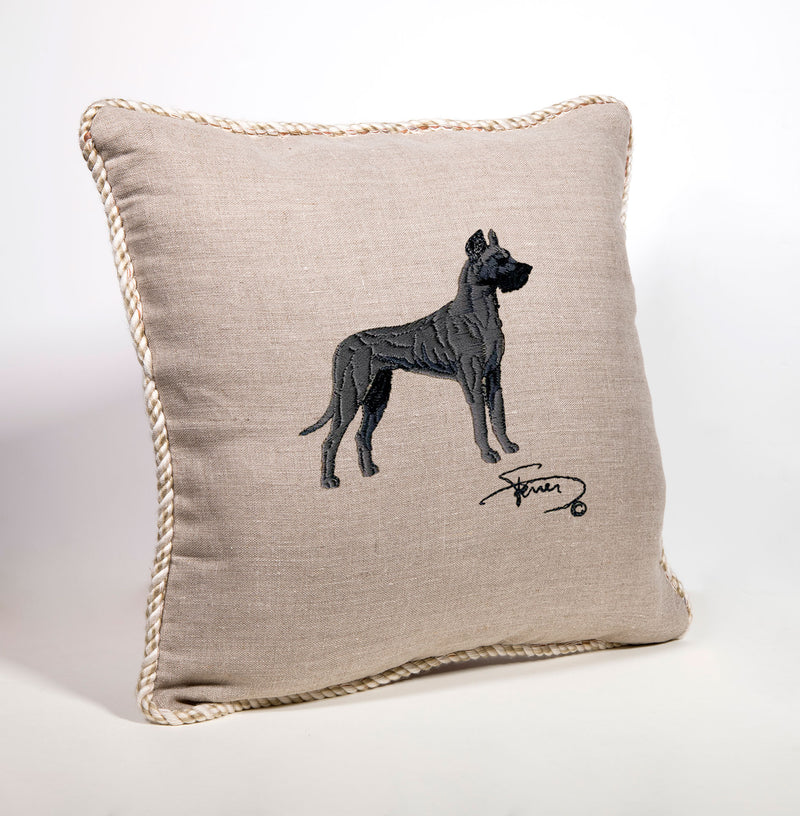 Cushion with tab and embroidered motif in wool Dogo