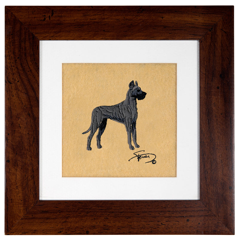Picture with wooden frame colors embroidered motif Dogo