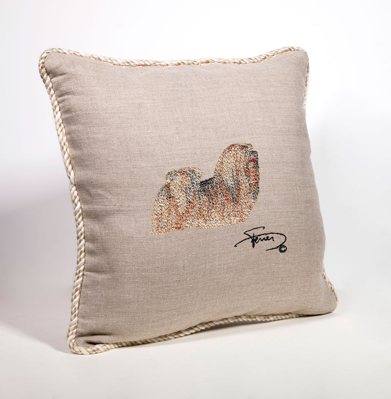 Lhasa Apso Wool Embroidered Tab Cushion