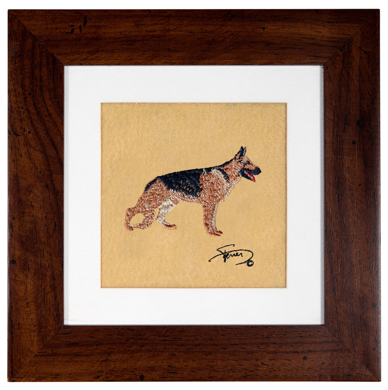 Picture with wooden frame colors German Shepherd embroidery motif