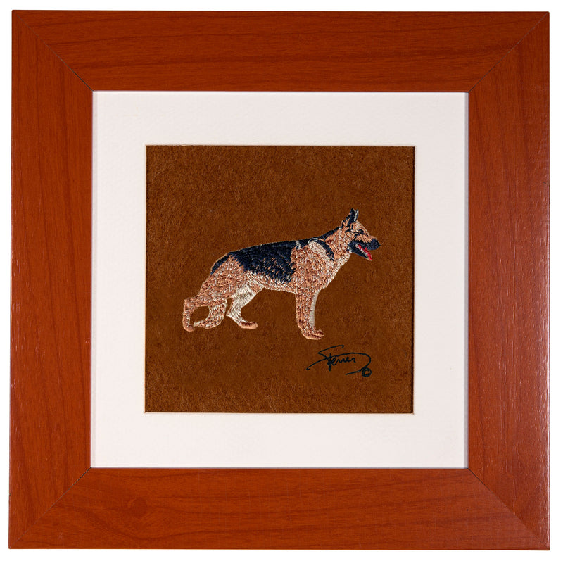 Picture with wooden frame colors German Shepherd embroidery motif