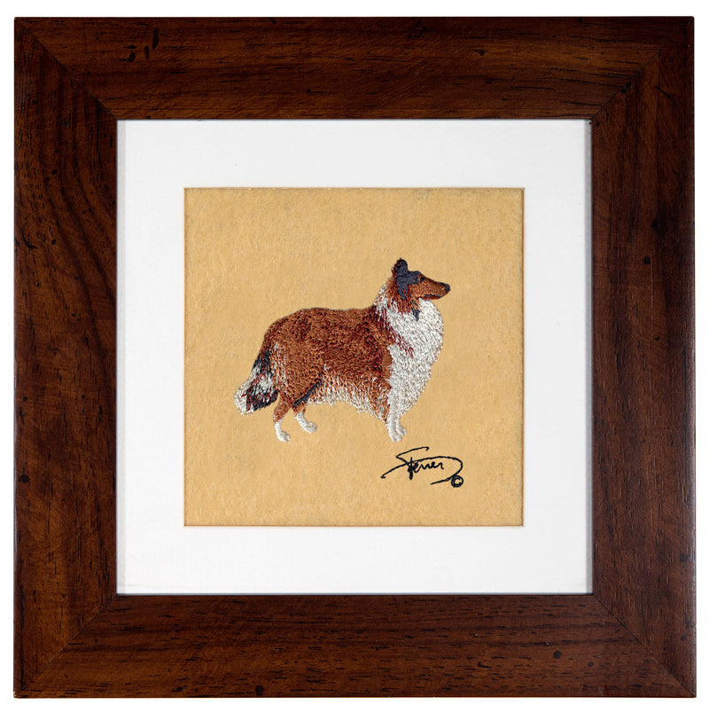 Painting with wooden frame colors Scottish Shepherd embroidery motif