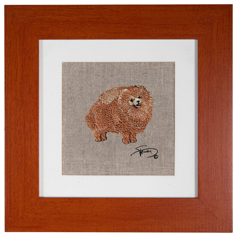 Picture with wooden frame colors embroidered motif Pomeranian