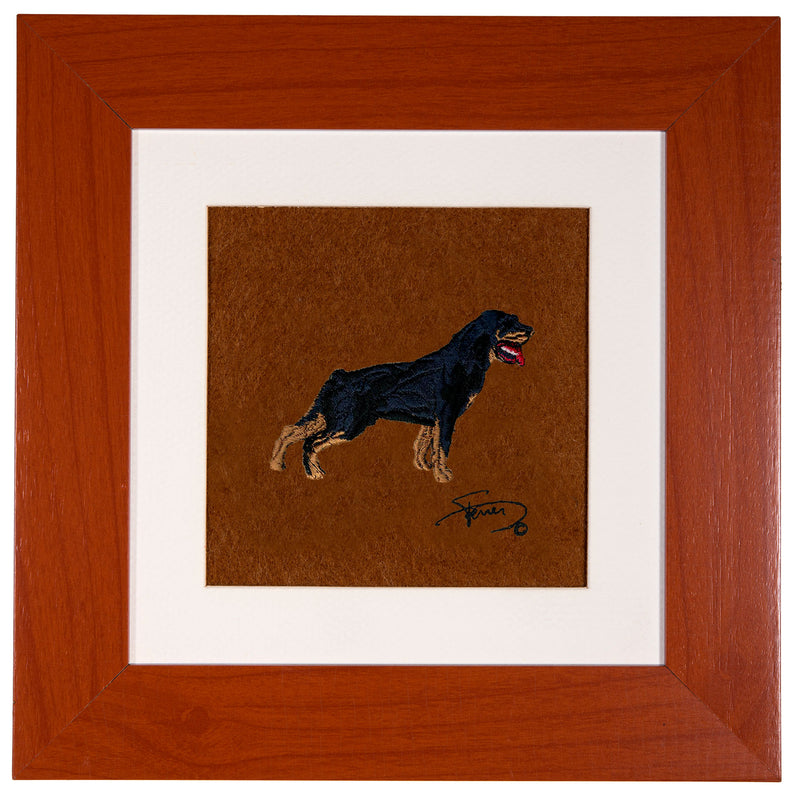 Cuadro con marco madera colores motivo bordado Rottweiler