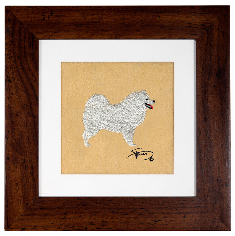 Picture with wooden frame colors Samoyed embroidery motif
