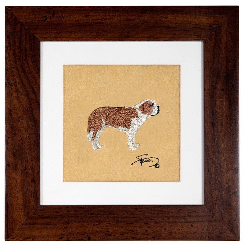 Painting with wooden frame colors embroidered motif Saint Bernard