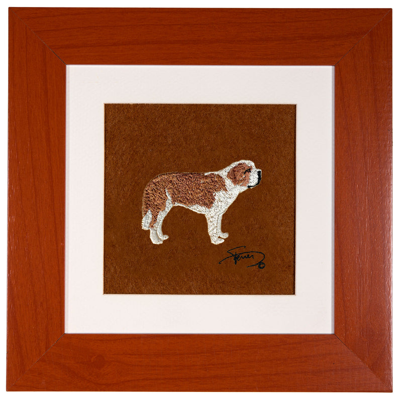 Painting with wooden frame colors embroidered motif Saint Bernard