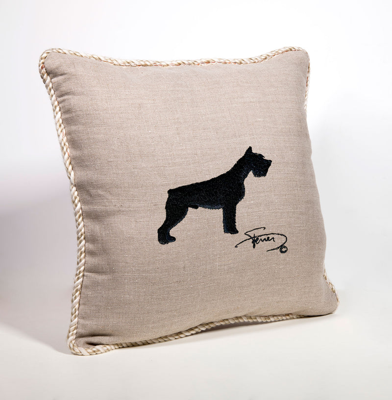 Schnauzer wool embroidered cushion with tab