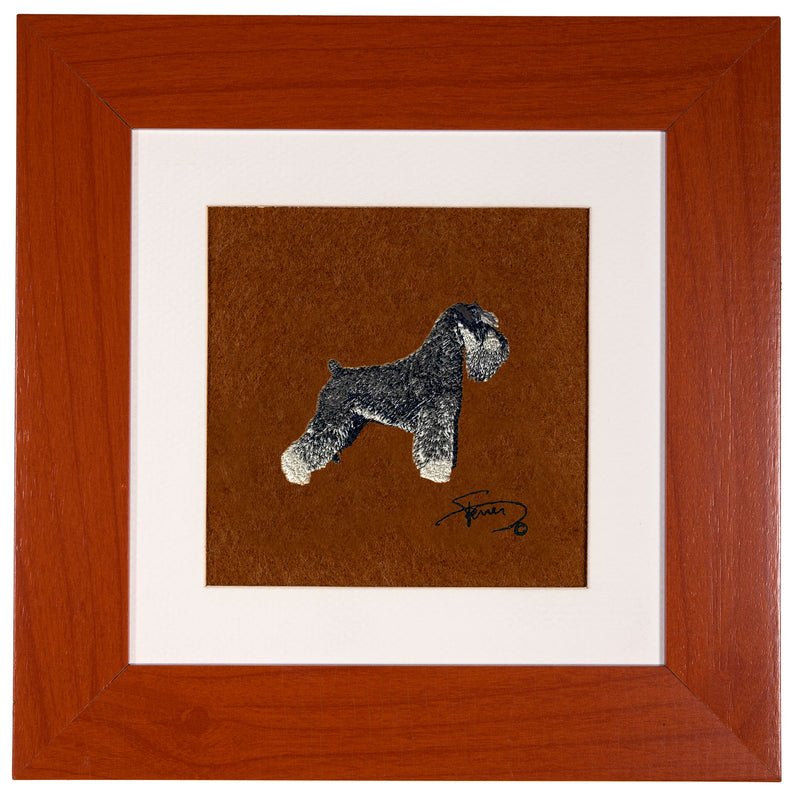 Picture with wooden frame colors embroidered motif Schnauzer Pepper