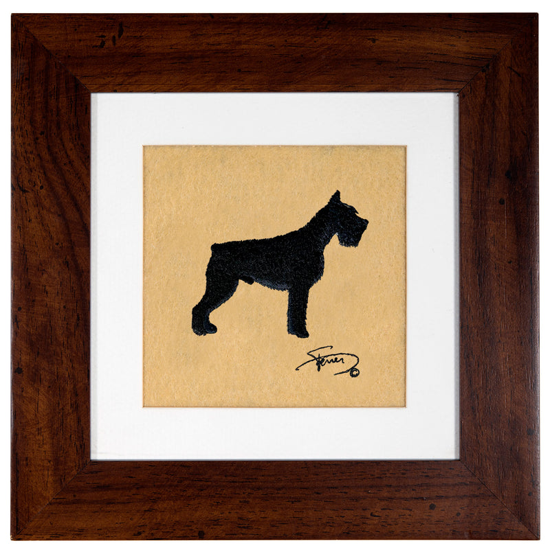 Painting with wooden frame colors embroidered motif Schnauzer
