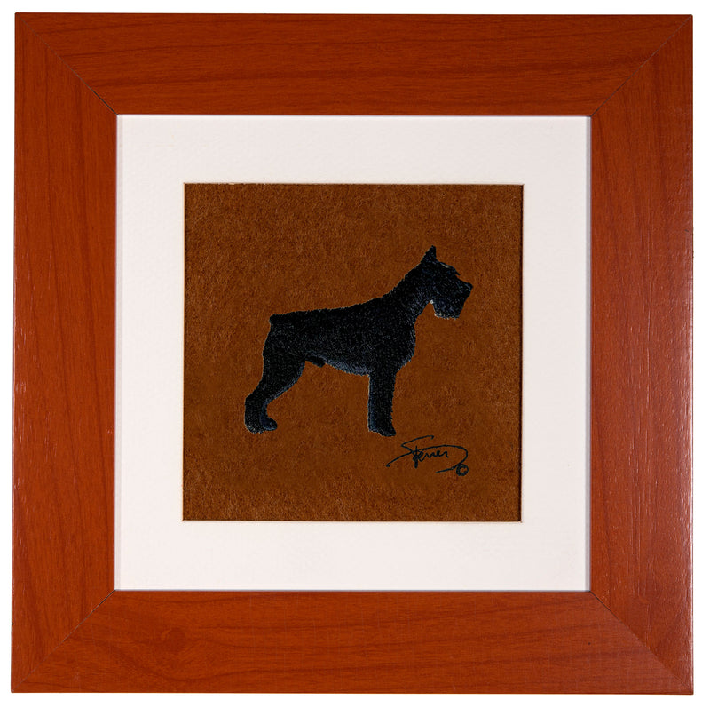 Painting with wooden frame colors embroidered motif Schnauzer