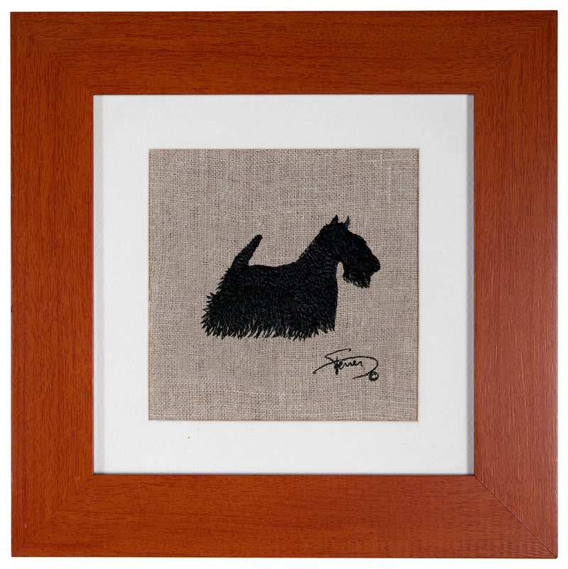 Painting with wooden frame colors embroidered motif Scottish Terrier