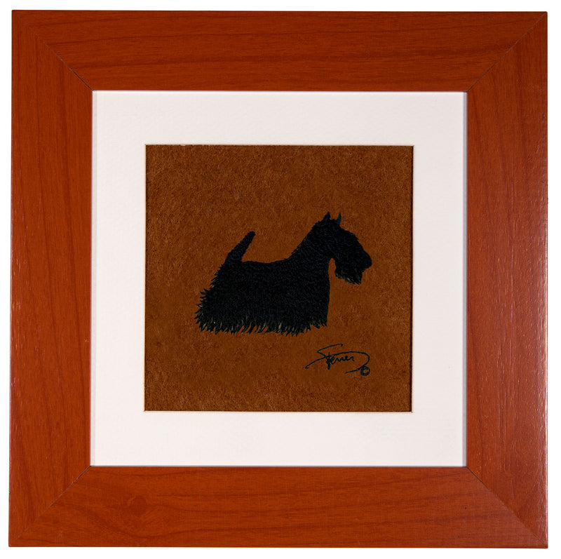 Cuadro con marco madera colores motivo bordado Scottish Terrier