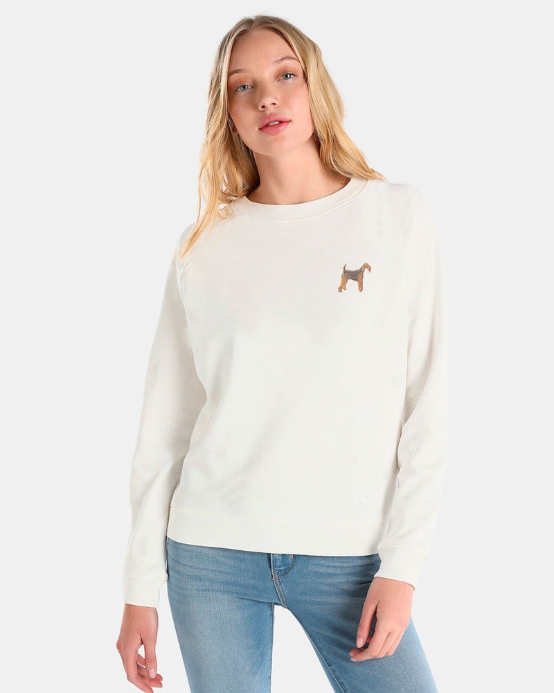 Cotton sweatshirt with embroidered Airedale Terrier motif