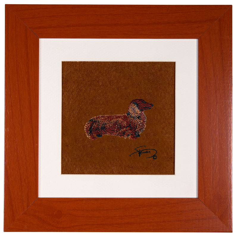 Painting with wooden frame colors embroidered motif Long Haired Dachshund