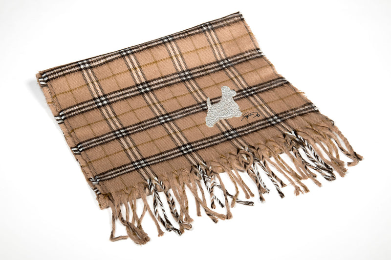 West Highland Terrier Fine Check Embroidered Scarf