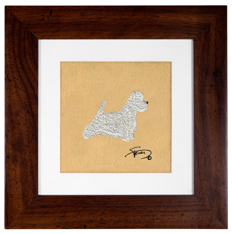 Picture with wooden frame colors embroidered motif West Highland Terrier