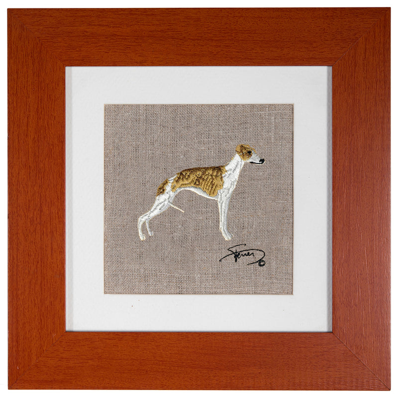 Picture with wooden frame colors embroidered motif Wippet