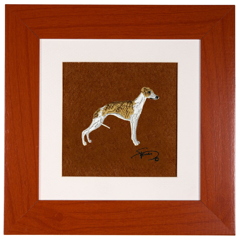 Picture with wooden frame colors embroidered motif Wippet
