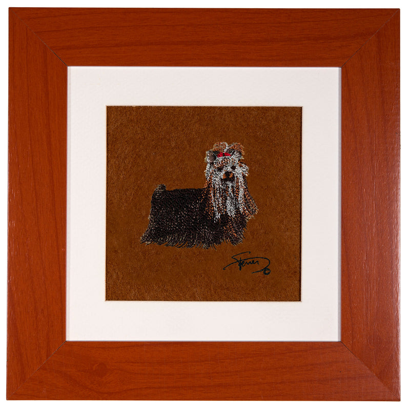 Picture with wooden frame colors embroidered motif Yorkshire Terrier